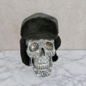 Military Vintage Green Leather Trapper Aviator Style Hat Faux Fur Lining